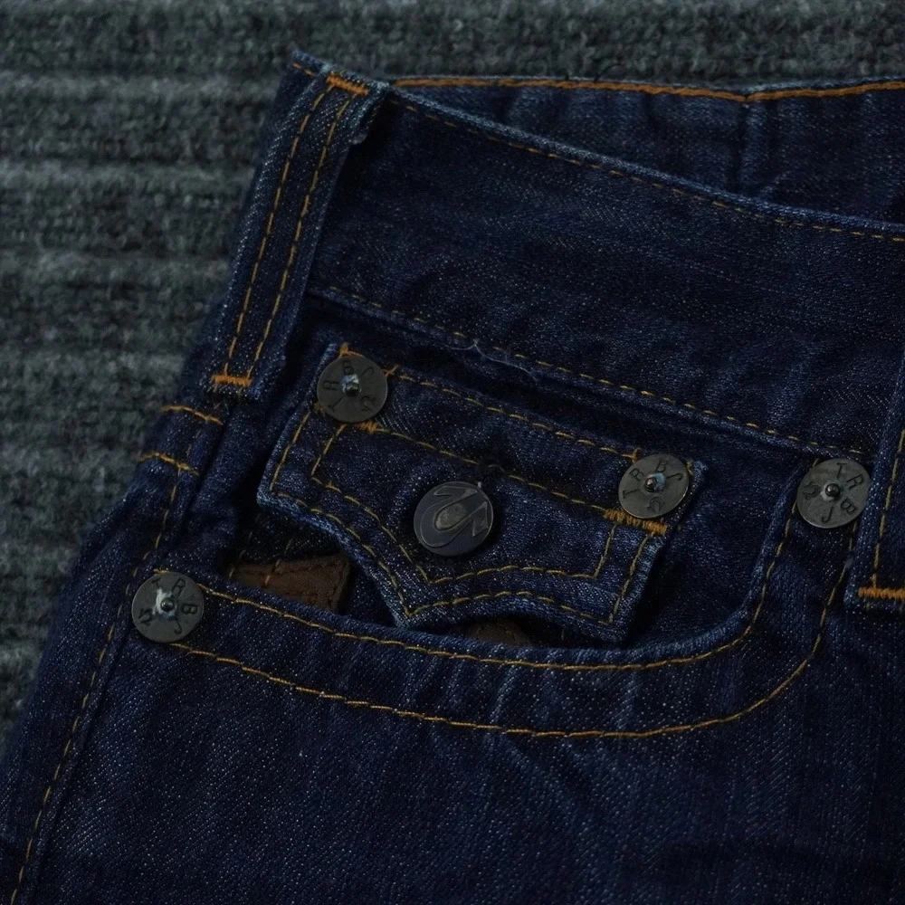 True Religion Straight Leg Jeans Mens 31 Dark Wash Blue Leather Horseshoe Logo